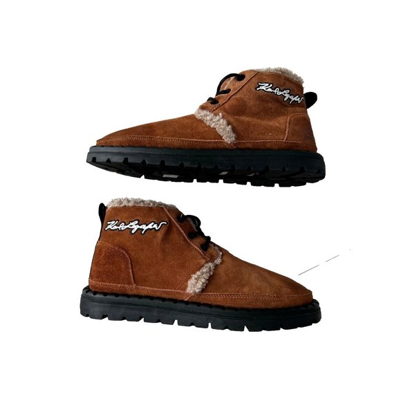Karl Lagerfeld Paris Faux Shearling-Lined Suede Chukka Boots Cognac ( 12 ) - Picture 3 of 8